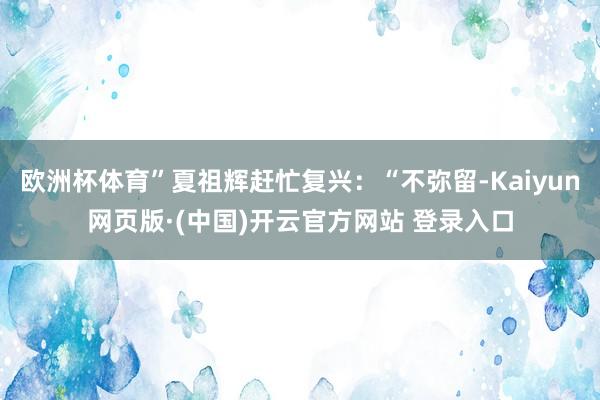 欧洲杯体育”夏祖辉赶忙复兴：“不弥留-Kaiyun网页版·(中国)开云官方网站 登录入口